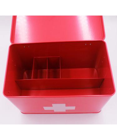Vintage Red Metal First Aid Box - Large Medicine Storage Tin for Home - 12.6 x 8.3 x 7.7 inches - Funly mee Medicine Box - Buy Online on GoSupps.com