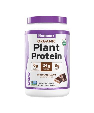 BlueBonnet Nutrition Organic Plant Protein Powder, 24g Plant Based Protein, Zero Sugar, 8g Prebiotic Fiber, USDA Organic, Non-GMO, Kosher, Gluten-Free, Soy-Free, Vegan, Chocolate Flavor, 19 Servings