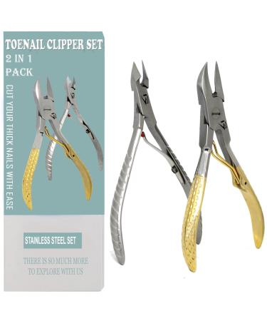 Ingrowing Toenail Clippers Cutter - Fast Pain Relief Manicure Pedicure Instruments - Thick toenail cutter set - Cuticle nail nipper - Nail Cutter Gold handle
