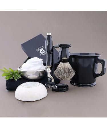 Haryali London 5pc Men's Shaving Kit with 3 Edge Razor, Black Badger Hair Brush, Bowl, Soap, and Stand - Ideal Set for Men - Buy Online on GoSupps.com