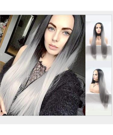 BGHJUE WIG Accessories Long Natural Wigs for Women Side Parting Highlight Synthetic Wig High Temperature Fiber BreataBle Wig Cap Gray Gradient Long Straight