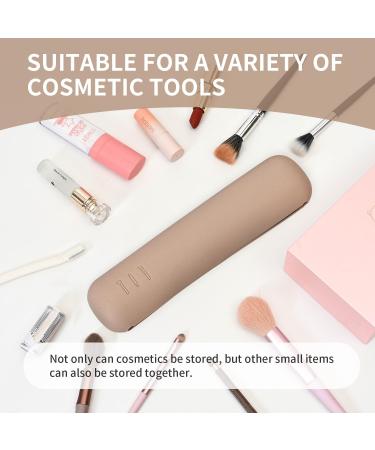 Travel Makeup Brush Holder Silicone Upgrade Anti-Fall Out Magnetic Closure Make up Bag Portable Cosmetic Pouch Soft Sleek Makeup Organize Tools for Travel (Khaki) - Buy Online on GoSupps.com