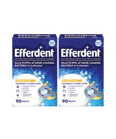 Efferdent PM Overnight Anti-Bacterial Denture Cleanser Tablets 90 ct. (Pack of 2)