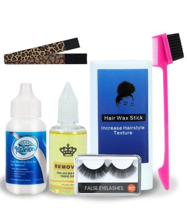 Wig Glue for Front Lace Wig 1.3OZ Waterproof Lace Glue and Hair Wax Stick Combo Pack Wig Glue Remover Elastic Band Hair Dual Brush and False Eyelashes 6 Pack