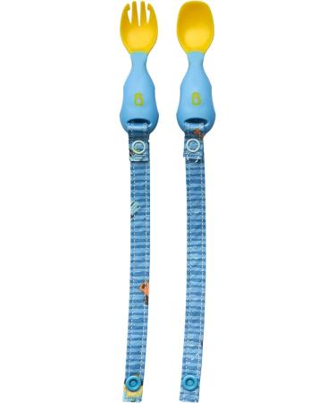 BIBaDO Handi Toddler Cutlery Set - Food Safe Baby Fork and Spoon Set | Utensils for Babies 6 Months+ | Attaches to BIBaDO Coverall Bib | Speedy Dinos - Buy Online on GoSupps.com