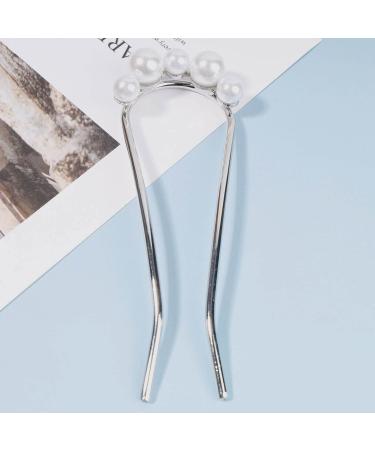 Yheakne Pearl Hair Slide - Vintage Brass Hair Clip Pin for Women & Girls | 2 Prong Silver Hair Stick & Bun Holder Accessories - Buy Online on GoSupps.com