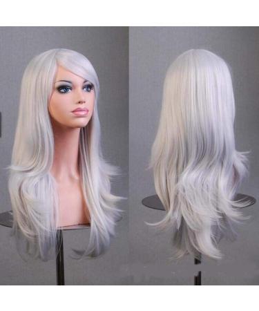 LFMDJF 70cm Wavy Red Wig | Synthetic Hairpieces for Women | Versatile Colors: Black Purple Pink Blue | 28 Inches Silver - Buy Online on GoSupps.com