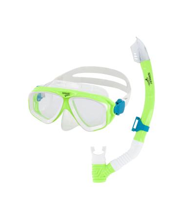 Speedo Unisex-Child Adventure Swim Mask & Snorkel Set Junior Green Gecko/Clear