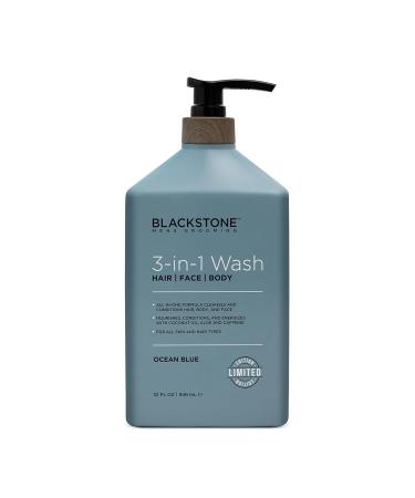 Blackstone Men's Grooming 3-in-1 Wash for Men with Coconut Oil Aloe and Caffeine | Cleanses & Conditions Hair Body & Face | For All Skin & Hair Types - Ocean Blue (32 Fl Oz) - Buy Online on GoSupps.com