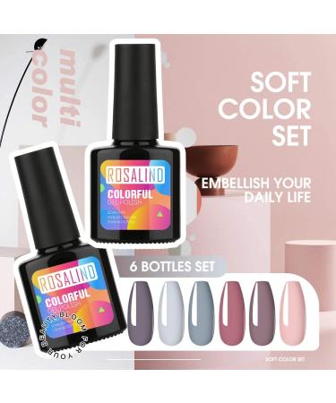 ROSALIND 6 Colors UV Gel Nail Polish Set - Candy Colors for Summer | Soak Off UV LED Cured - 10ml Collection of Nude Pink Green & Blue - Buy Online on GoSupps.com
