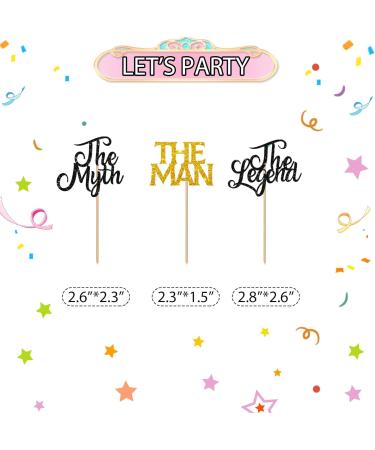 The Man The Myth The Legend Cupcake Toppers for Father's Birthday Man Boy Birthday Cupcake Toppers Black & Gold Glitter Cake Decorations for Happy Father's Day Party Supplies - 24pcs - Buy Online on GoSupps.com