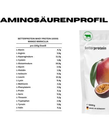 betterprotein betterprotein Whey Protein Mango/Passion Fruit 1 kg made in Germany from regional milk protein powder - Buy Online on GoSupps.com