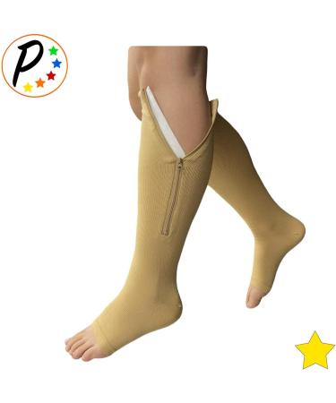 Open Toe 8-15 mmHg Mild Compression Leg Calf Zipper Socks for Circulation Beige | Shop Internationally - Buy Online on GoSupps.com