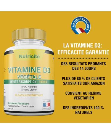 Vitamin d3 1000 IU Made in France Relies joint and bone pain Stimulates energy and morale Finally a natural vitamin d3 that is suitable for the vegetarian diet - Buy Online on GoSupps.com