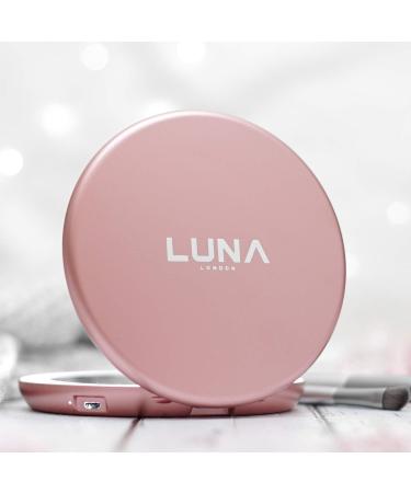LUNA London Compact 2.0 Travel Mirror in Rose Gold | LED Lighted Vanity Mirror | 3 Light Modes, 7X Magnification | Portable & Rechargeable - Buy Online on GoSupps.com