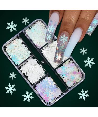 Christmas Glitter Nail Snowflakes Sequins Nail Art Decals Manicure Tips Decoration 6 Grids/Box For Women Gifts Snowflake Glitter Stickers - Buy Online on GoSupps.com