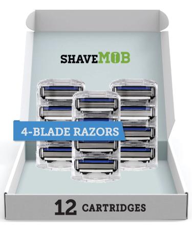 ShaveMOB 4-Blade Mens Razor Cartridges (12 Pack Refill)  The Average Joe Blades 12 Count (Pack of 1)