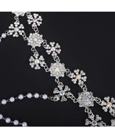 Wiwpar Silver Rhinestone Tassel Snowflake Flower Body Chain | Layered Bikini Harness & Wedding Party Accessories for Women - Buy Online on GoSupps.com