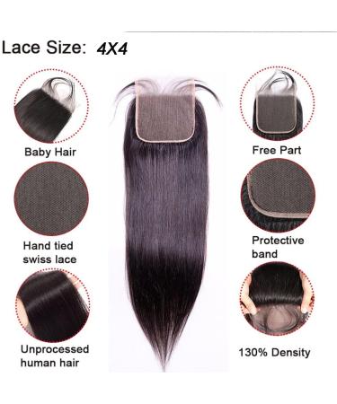 Straight Human Hair 4x4 HD Lace Closure Brazilian Hair Human Hair Closure for Black Women Natural Remy Hair Soft Swiss Lace Closure 14 Inch 14 Inch 4x4 Lace Closure - Buy Online on GoSupps.com