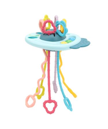 Pull String Sensory Toy Rope Teething Toy for Toddlers Soft and Safe Silicone for Bedroom (Blue)