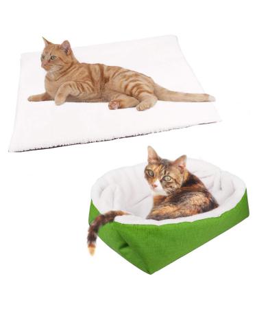 YUNNARL Furry Cat Bed/Mat (Convertible) Self-Warming Cat Mat Light Weight Fur Pet Bed for Cats, Puppy Cat Bed Mat Machine Washable Puppy Bed Best for Indoor Cats Houses, Floor, Car Back Seat Green