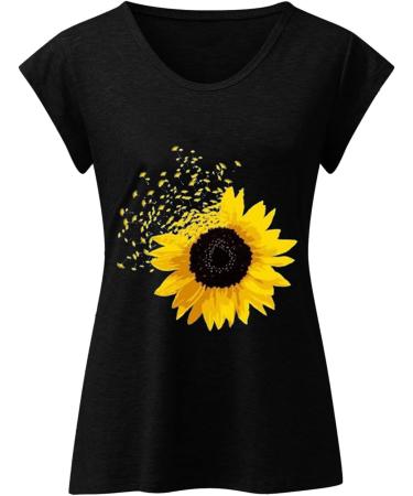 Short Sleeve T Shirts Clothing Woman T-Shirt Casual Black Clothing Top Women's Floral Pattern for Women Crop Tops Shirt Shirts Top Women's Summer Tank Top 5-black M - Buy Online on GoSupps.com