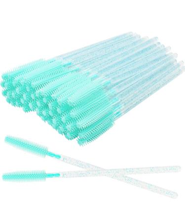 100 Pcs Silicone Mascara Wands Disposable Eyelash Brushes for Extensions Lash Applicators Makeup Tool Kit (Crystal blue/ Mint Green)