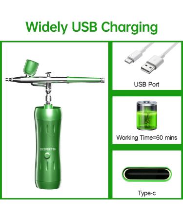 Rechargeable Cordless Airbrush Kit with Compressor - 30PSI Air Brush Gun Set for Painting, Makeup, Nail Art & Tattoos in Green - Buy Online on GoSupps.com