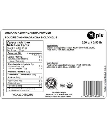 Yupik Organic Ashwagandha Powder Non-GMO Vegan Gluten-Free 250g 250 g - Buy Online on GoSupps.com