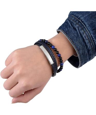 Multi-Layer Wrapped Men'S Bracelet Natural Stone Bracelet Leather Woven Bracelet Black Magnetic Buckle Multilayer Bracelet For Men - Buy Online on GoSupps.com