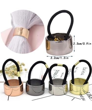 Ziyero 4-Piece Elastic Hair Tie Set - Metal Ring Cuffs for Ponytails | Smooth Surface in Silver Gold Rose Gold & Light Black - Perfect for Everyday Travel & Parties - Buy Online on GoSupps.com