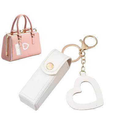 Lipstick case Travel kit Trendy PU leather lipstick organizer with a New Year's love pendant for lipstick and lip gloss white. See description.