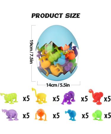 Suction Toys 40 Pcs Kids Bath Toys Sensory Toys for 3 4 5 6 7 Year Old Boys Girls Stress Release Toys Travel Toys Suction Cup Toys Silicone Animal Sucker Toys with Dinosaur Eggshell Storage - Buy Online on GoSupps.com