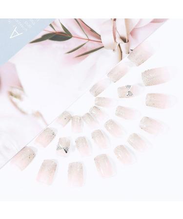Brishow Pink Glitter Coffin Artificial Nails - 24-Piece Full Cover Ballerina Acrylic Press-On False Nails for Women & Girls - Buy Online on GoSupps.com