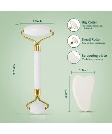 Jade Roller Gua Sha Set - Facial Beauty Tools for Natural Skin Care - Face, Neck, and Eye Massager (White) - Buy Online on GoSupps.com