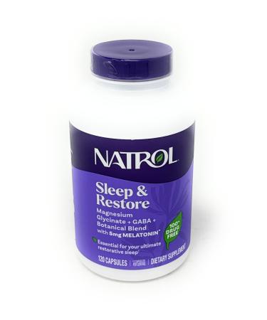Natrol Sleep & Restore Capsules 120 Count Melatonin 5mg with GABA Magnesium & Vitamin B6 Vegetarian Non-GMO Essential for Your Ultimate Restorative Sleep Melatonin-Free 60 Day Supply