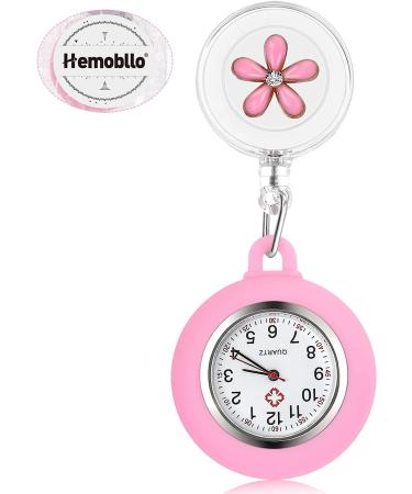 Hemobllo Retractable Nurse Watch | Portable Pocket Clip-On Watch with Second Hand for Doctor | Cute Leaves Design | Black Pink - Buy Online on GoSupps.com