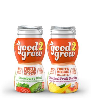 good2grow Strawberry Kiwi and Tropical Fruit Medley Juice 24-pack of 6-Ounce BPA-Free Juice Bottles, Non-GMO with Full Serving of Fruits and Vegetables. SPILL PROOF TOPS NOT INCLUDED Tropical Fruit Medley and Strawberry Kiwi