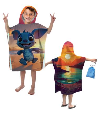 Aiorber children's bathing poncho with a hood microfiber bath towel beach towel shower towel ultraich and absorbent 76x76cm bathrobe for small children from 5-10 years with elephant motifs green-10 76x76cm