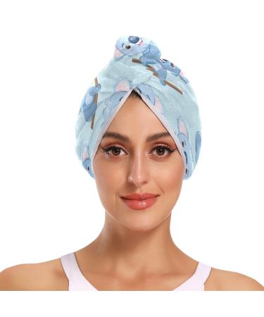 Blue Koalas Hair Towel 2 Pack Super Absorbent Hair Drying Towel Quick Dry Hair Turbans Head Towel with Button Twisty Wrap for Women Girls