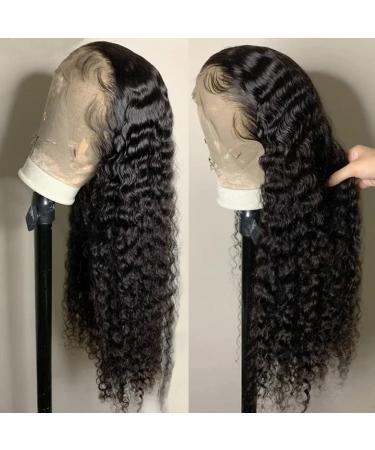 4GIRL4EVER 24 Inch Deep Wave Lace Front Wig Human Hair 180% Density 13X4 Frontal Wigs for Black Women - Pre Plucked with Baby Hair, HD Lace, Natural Black - Buy Online on GoSupps.com