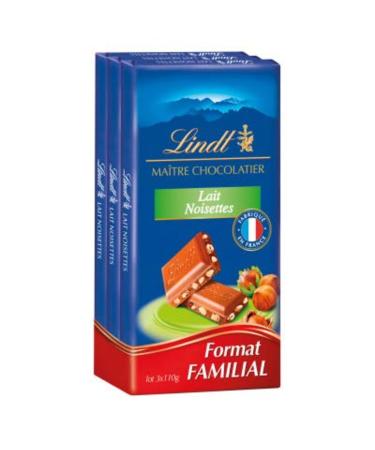 Lindt Milk Chocolate with Hazelnuts - 3 x 110g bars