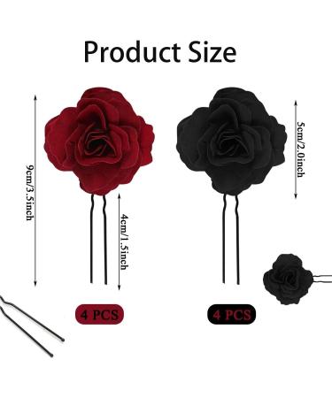 8 Pieces of Red Rose Flower Clips Flower Hair Clips Rose Hair Accessories Wedding Rose Hair Clips Handmade Rose Hair Clips Suitable for Parties Weddings Dances (Burgundy + Black) - Buy Online on GoSupps.com