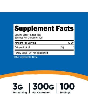Nutricost D-Aspartic Acid (DAA) Powder 300G - Pure Supplement for Hormonal Balance - Buy Online on GoSupps.com