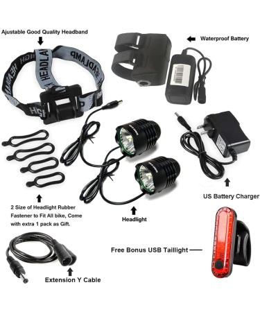 Night Eyes 2400 Lumens Mountain Bike Headlight - Rechargeable Waterproof Battery Pack - USB Bike Taillight Included - 2 Pack Black - Buy Online on GoSupps.com