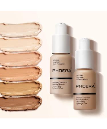 Phoera 2PC Soft Matte Concealer Foundation 30ml Full Coverage Flawless Cream Long-Lasting 24HR for Oily and Combination Skin (2PC 105Sand) - Buy Online on GoSupps.com