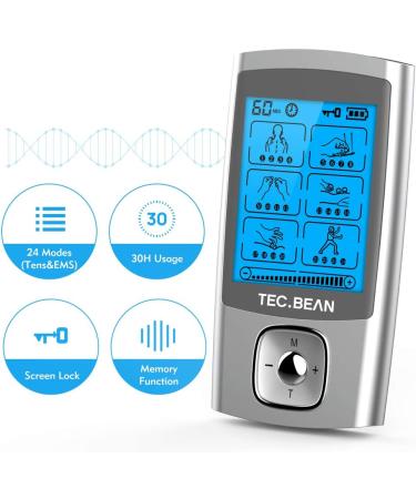 TEC.BEAN 24 Modes TENS Unit Muscle Stimulator + 8 Electrode Pads | Rechargeable Electric Pulse Massager for Pain Relief Therapy - Buy Online on GoSupps.com