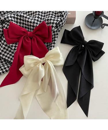 3PCS Large Satin Ribbon Bow Hair Clips Set - Vintage Style Hair Barrettes for Girls & Ladies - Buy Online on GoSupps.com