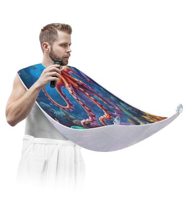 Ocean Big Octopus Beard Bib Apron Beard Hair Catcher for Men Shaving Fathers Day Anniversary Christmas Gifts for Dad Husband Beard Bib with 2 Suction Cups