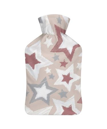 Stars Red Grey Hot Water Bottle With Cover Plush Bed Bottle Hand Warmer For Adults And Children 26.5X15.3cm